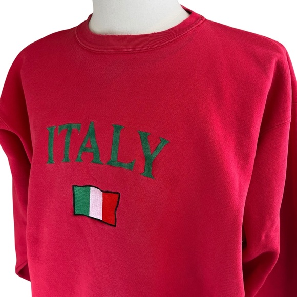 Vintage Y2K Emboidered ITALY Flag‎ Red Sweatshirt Size XL w/ Flaw 80s 90s USA - Picture 7 of 15